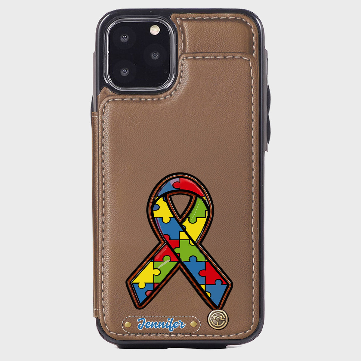 Autismus-Bewusstsein – Personalisierte Handyhülle mit Brieftaschenmotiv zum Thema Autismus