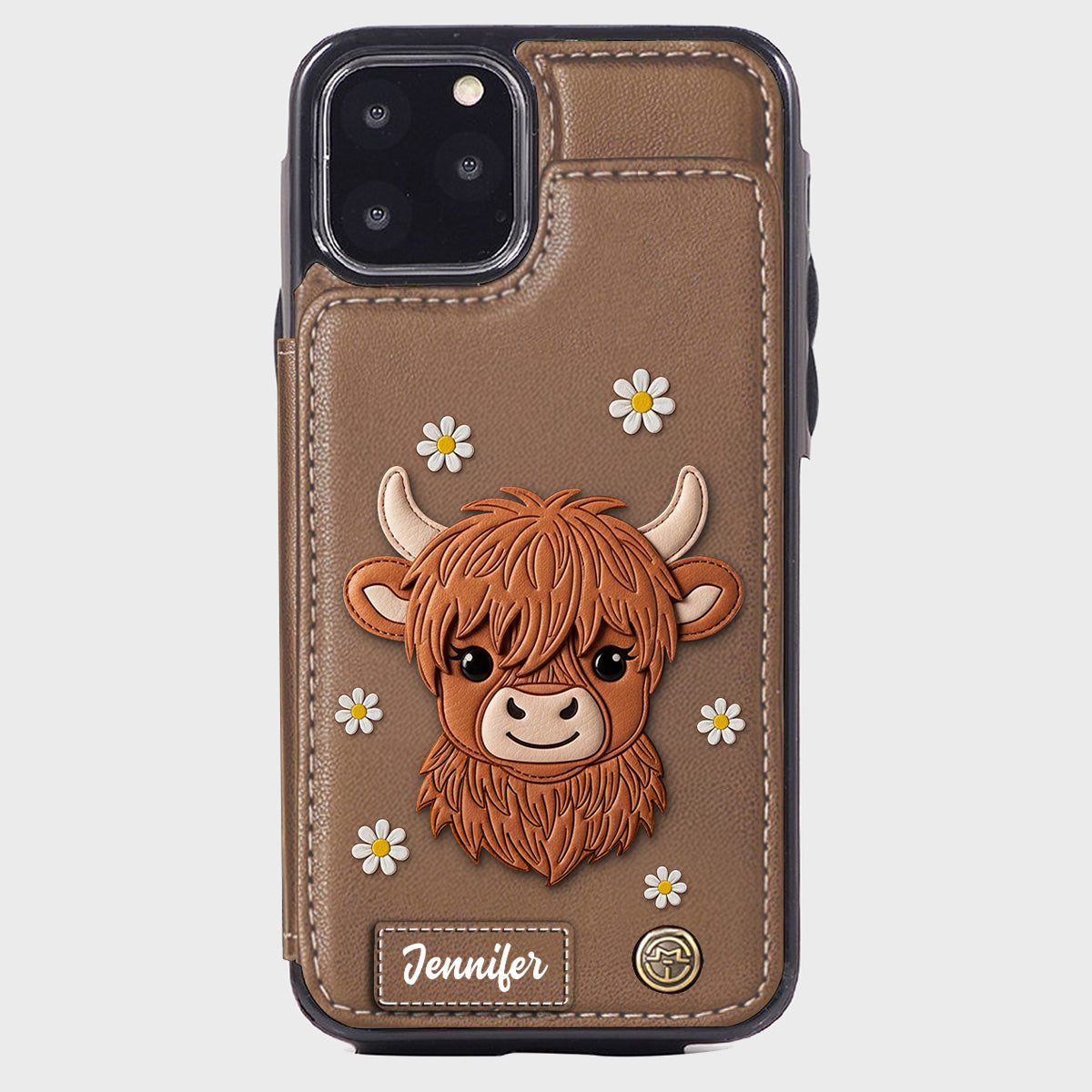 Adorable vache des Highlands - Étui portefeuille personnalisé pour téléphone avec une vache des Highlands