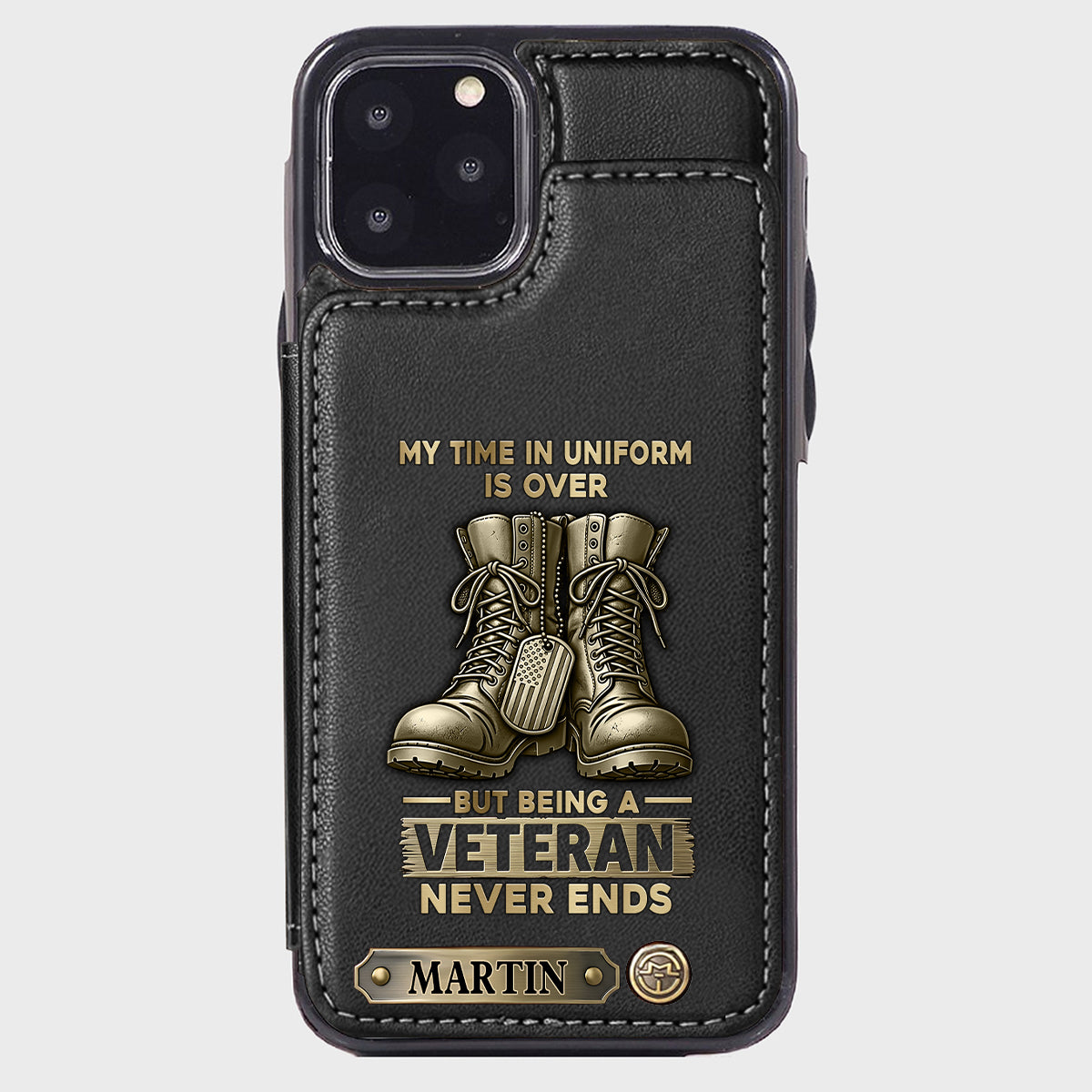 Étui portefeuille personnalisé pour téléphone, en hommage aux anciens combattants.