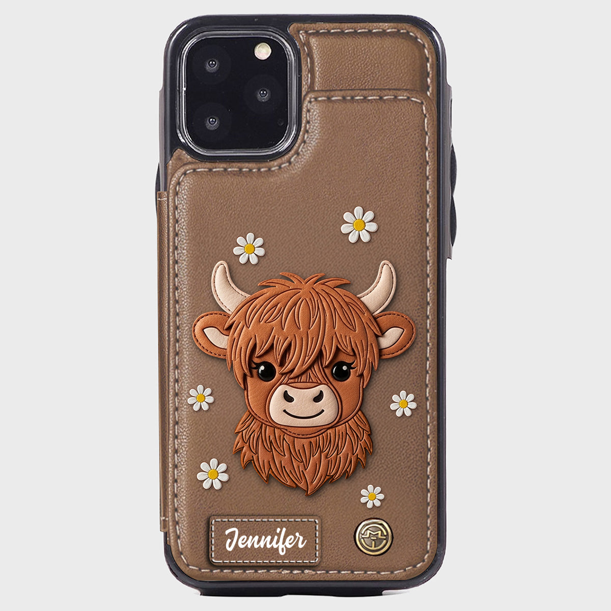 Adorable vache des Highlands - Étui portefeuille personnalisé pour téléphone avec une vache des Highlands