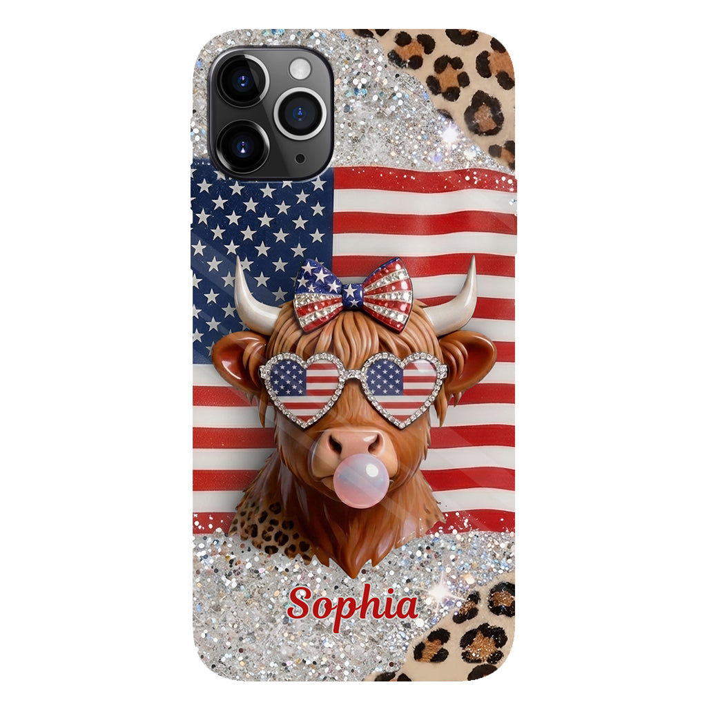 Highland Cow Patriotisch - Personalisierte Highland Cow Vollfarb Handyhülle & Handygriff