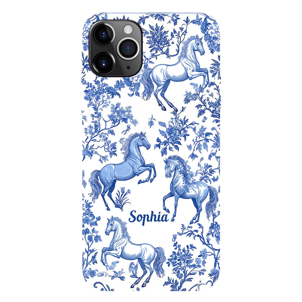 Horse Blue & White Toile de Jouy - Personalized Horse Full Print Phone Case