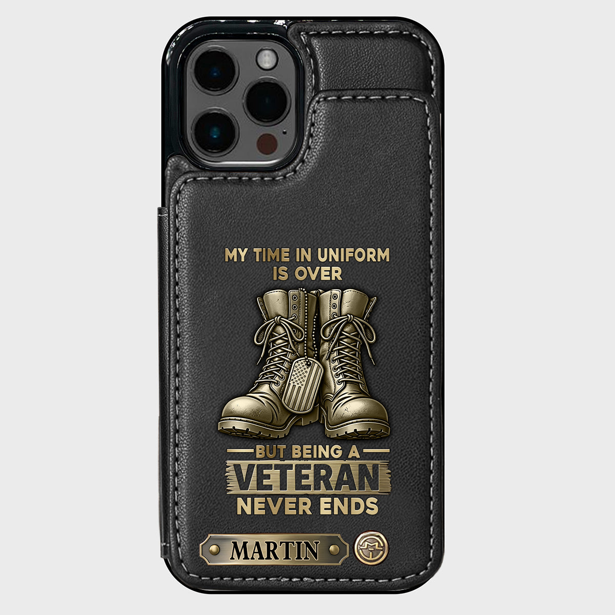 Étui portefeuille personnalisé pour téléphone, en hommage aux anciens combattants.