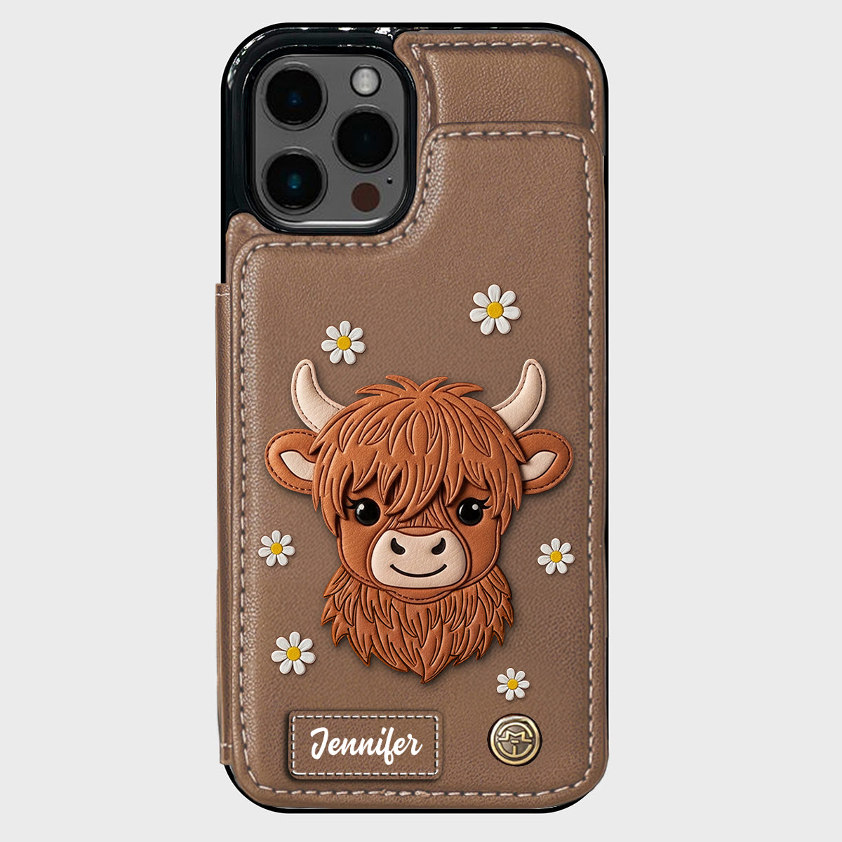 Adorable vache des Highlands - Étui portefeuille personnalisé pour téléphone avec une vache des Highlands