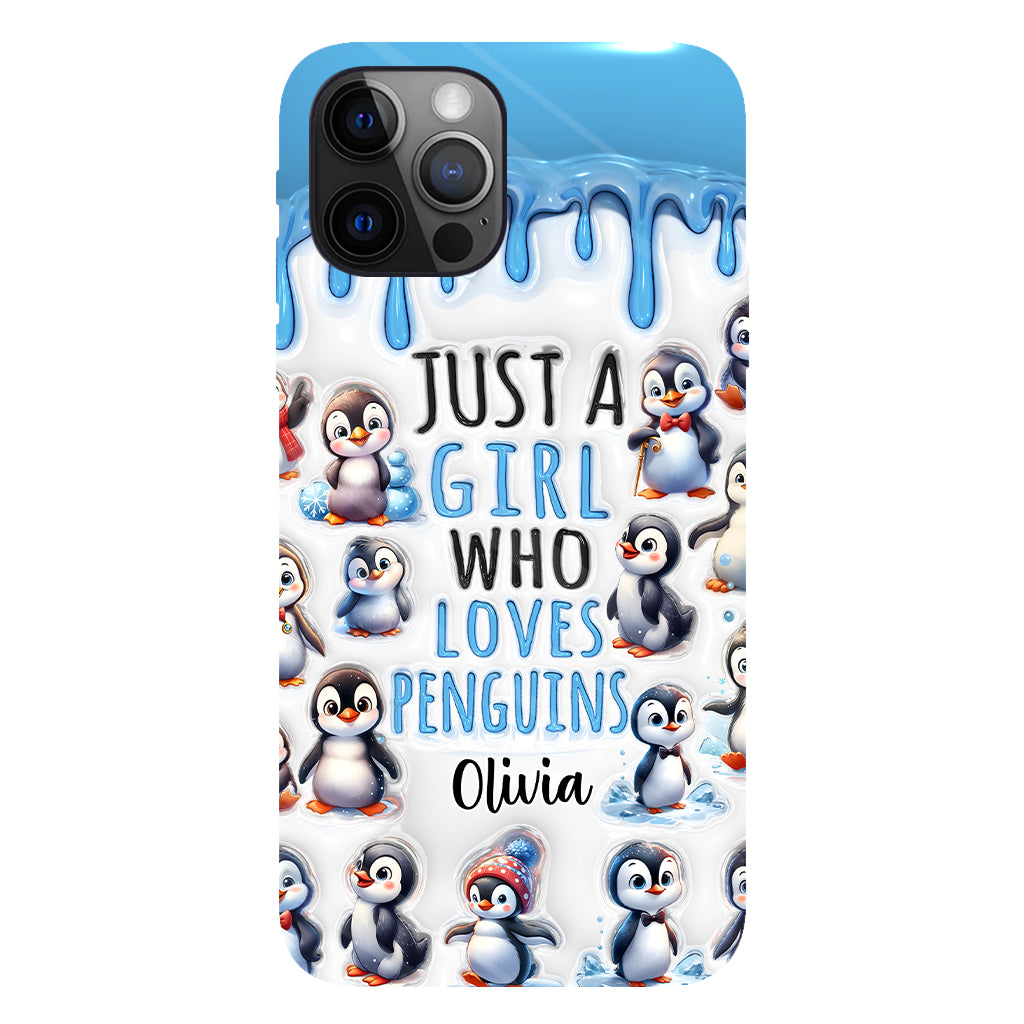 Juste une fille qui aime les pingouins - Coque de téléphone personnalisée avec impression intégrale « Amoureuse des pingouins »
