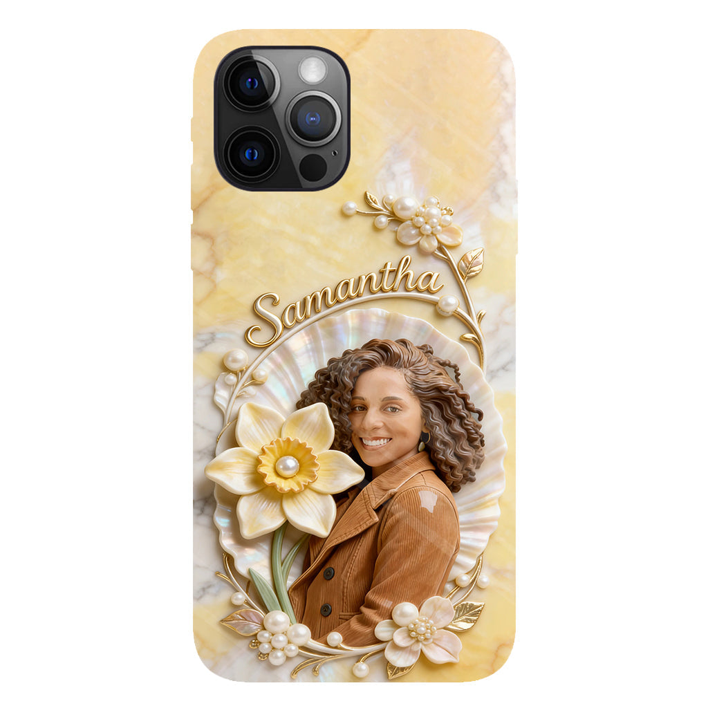 Personalisierte Handyhülle mit Geburtsmonatsblume und Foto – Selbstliebe-Motiv