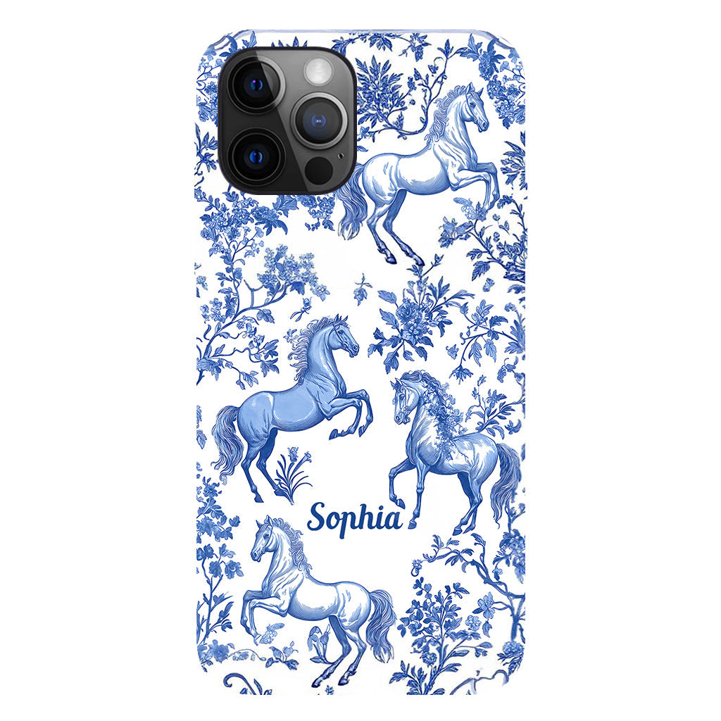 Horse Blue & White Toile de Jouy - Personalized Horse Full Print Phone Case
