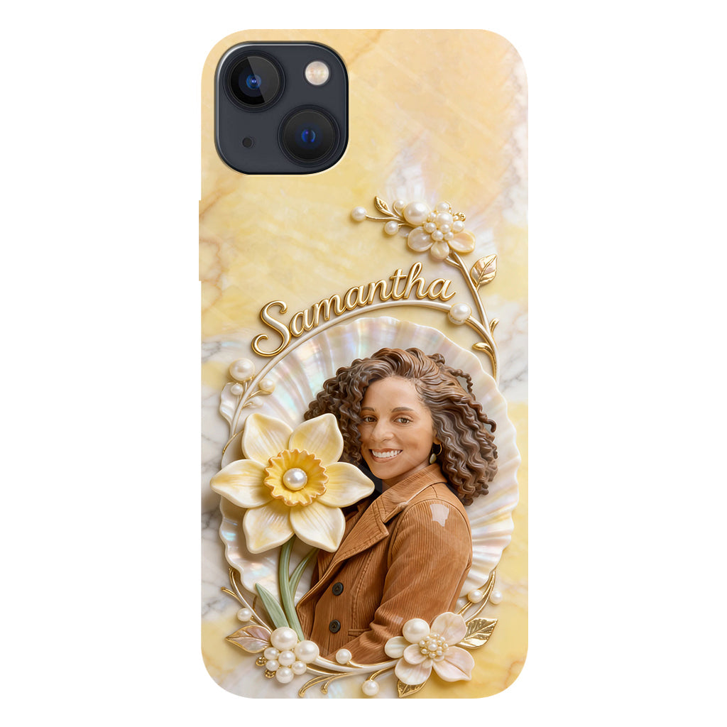 Personalisierte Handyhülle mit Geburtsmonatsblume und Foto – Selbstliebe-Motiv