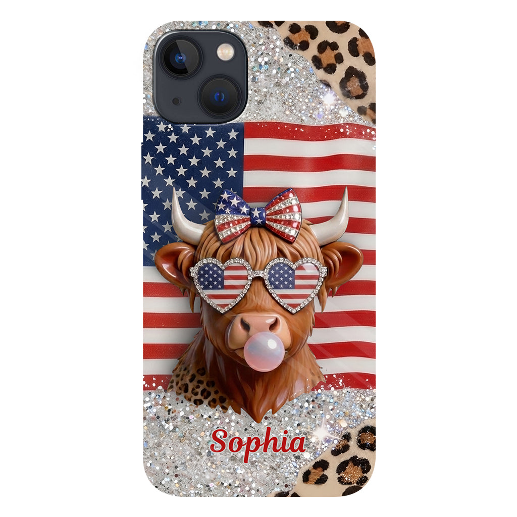 Highland Cow Patriotisch - Personalisierte Highland Cow Vollfarb Handyhülle & Handygriff