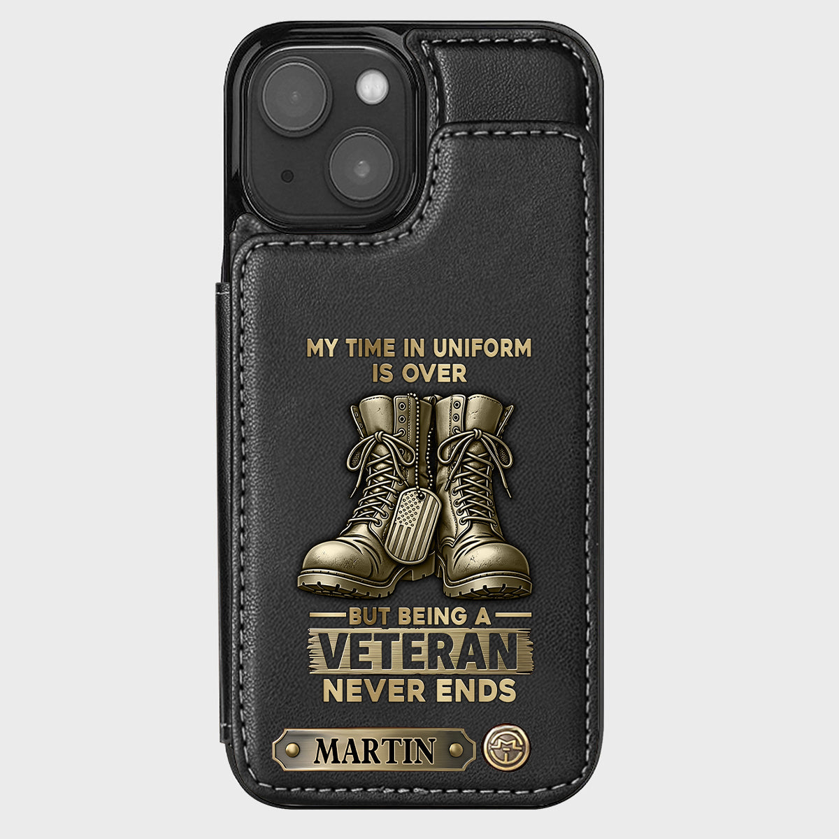 Étui portefeuille personnalisé pour téléphone, en hommage aux anciens combattants.
