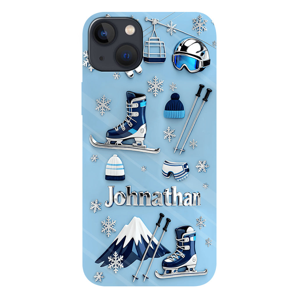 Skifahren macht mich glücklich – Personalisierte Handyhülle mit Skimotiv und Vollbilddruck