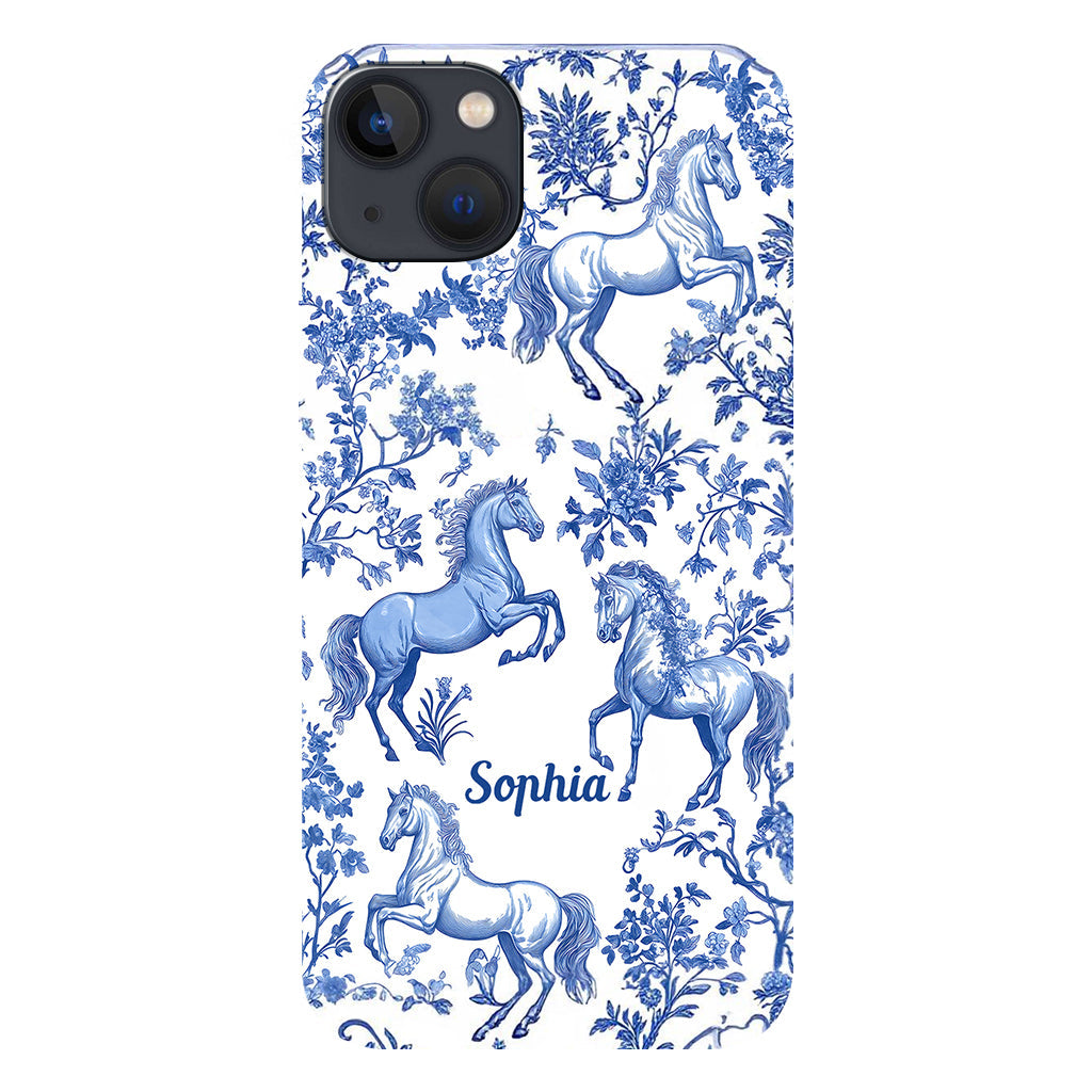 Horse Blue & White Toile de Jouy - Personalized Horse Full Print Phone Case