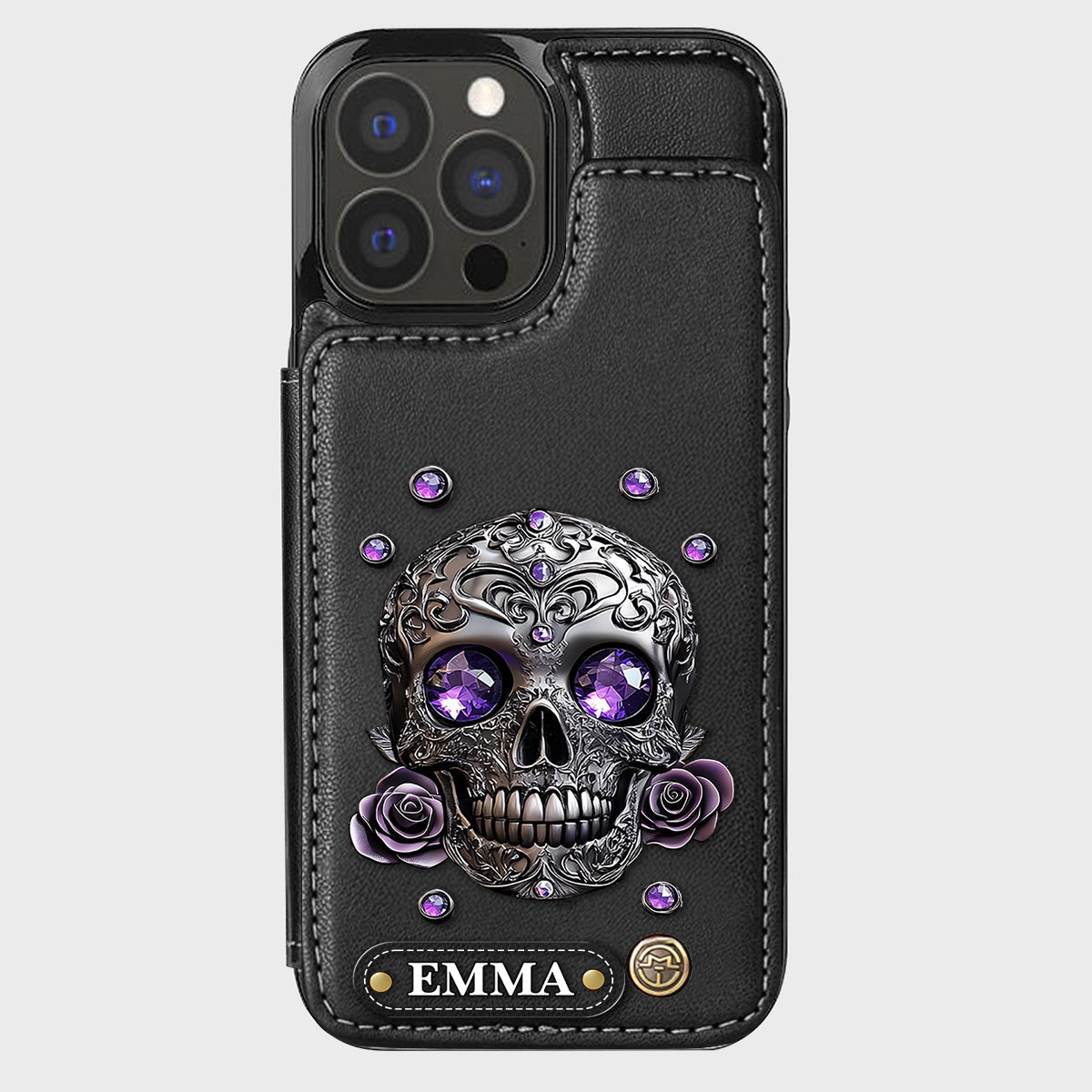 Beautiful Skull And Roses - Personalized Skull Wallet Phone Case