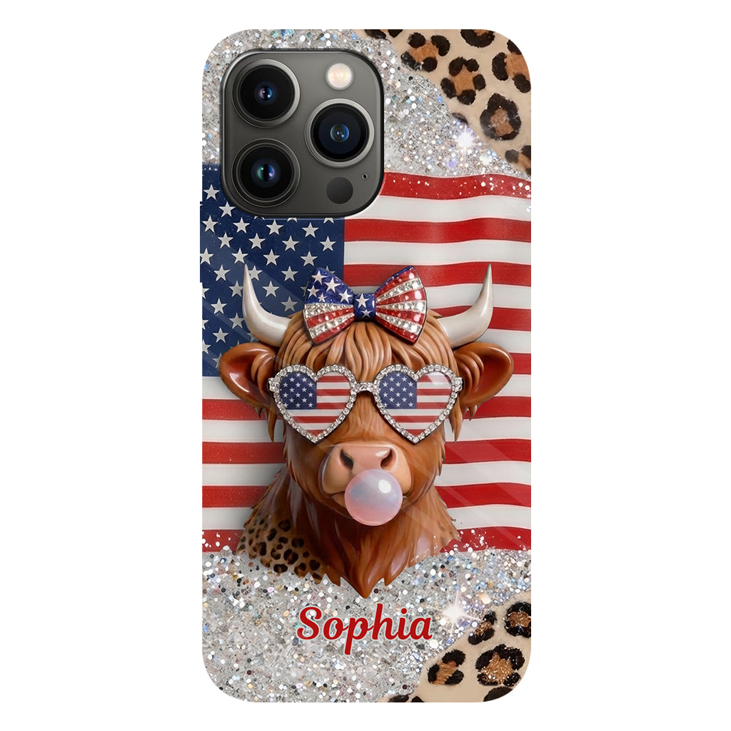 Highland Cow Patriotisch - Personalisierte Highland Cow Vollfarb Handyhülle & Handygriff