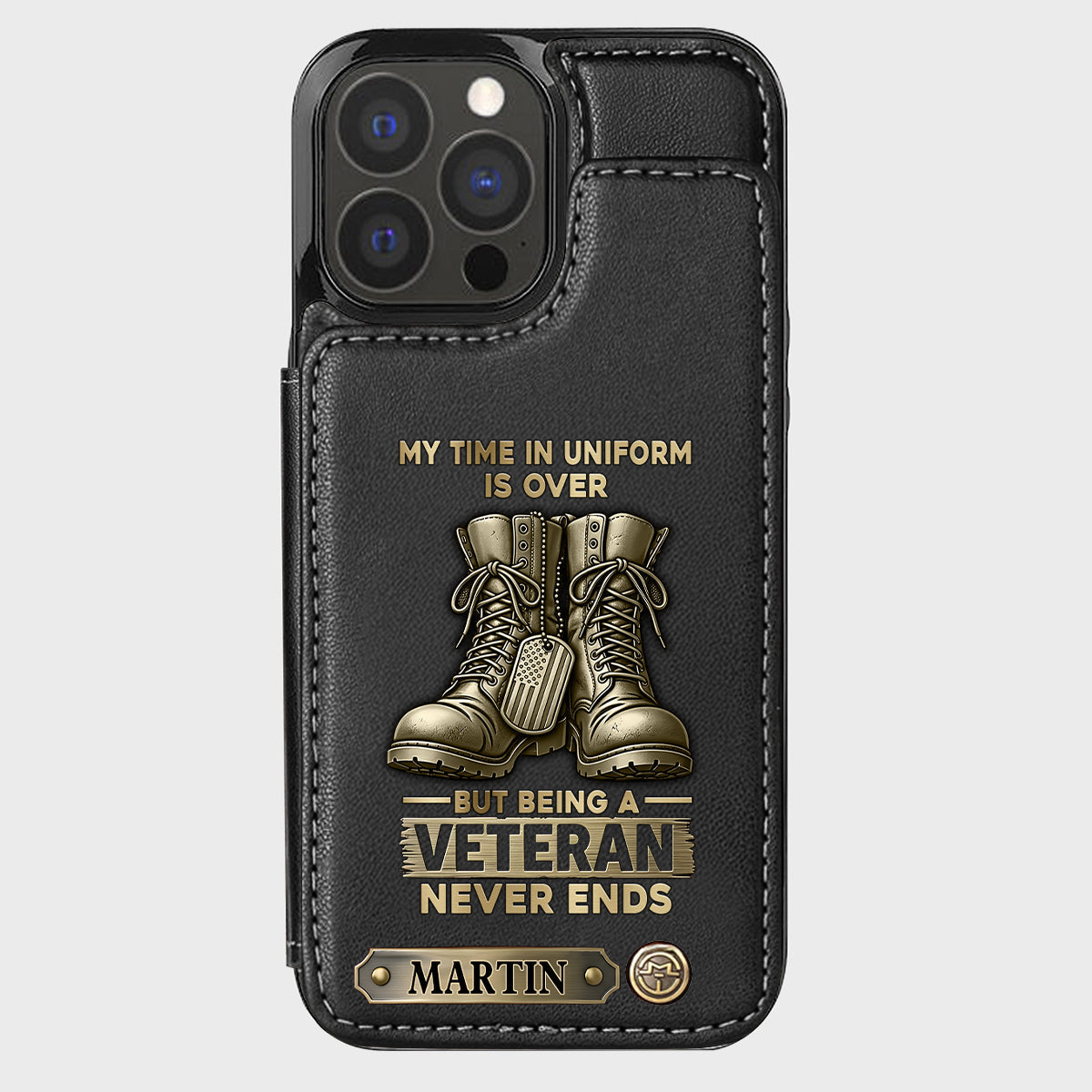 Étui portefeuille personnalisé pour téléphone, en hommage aux anciens combattants.