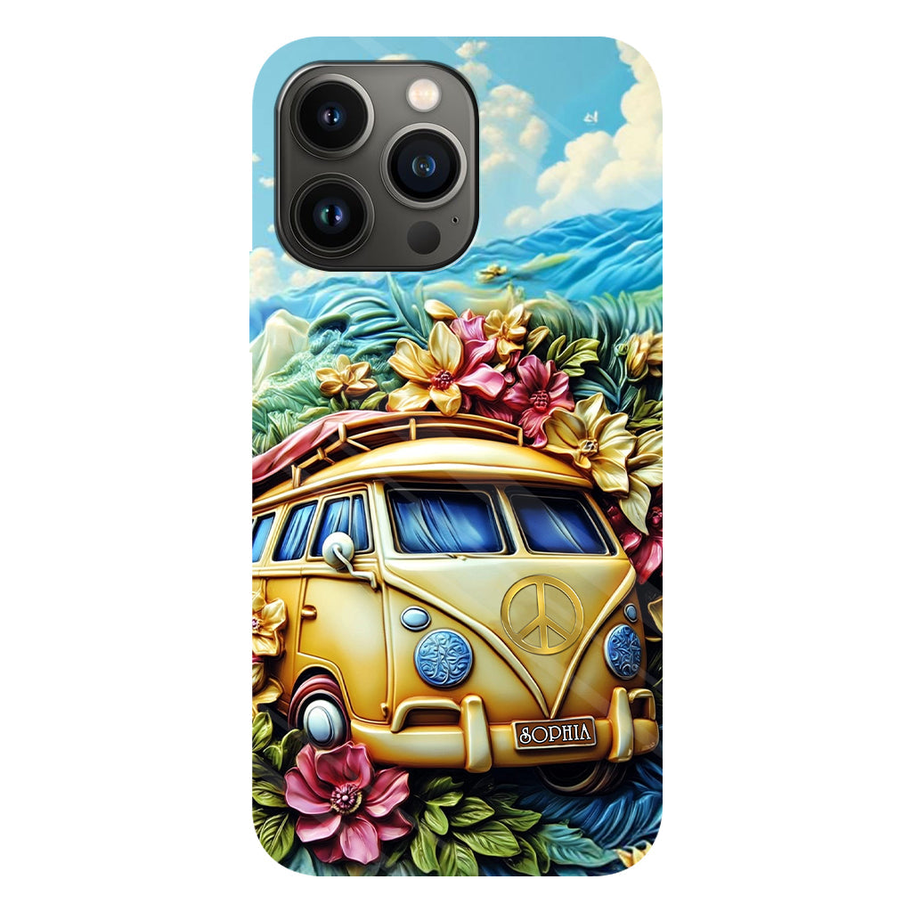 Handyhülle mit Blumenmuster und Friedenssymbol – Personalisierte Hippie-Handyhülle mit Volldruck