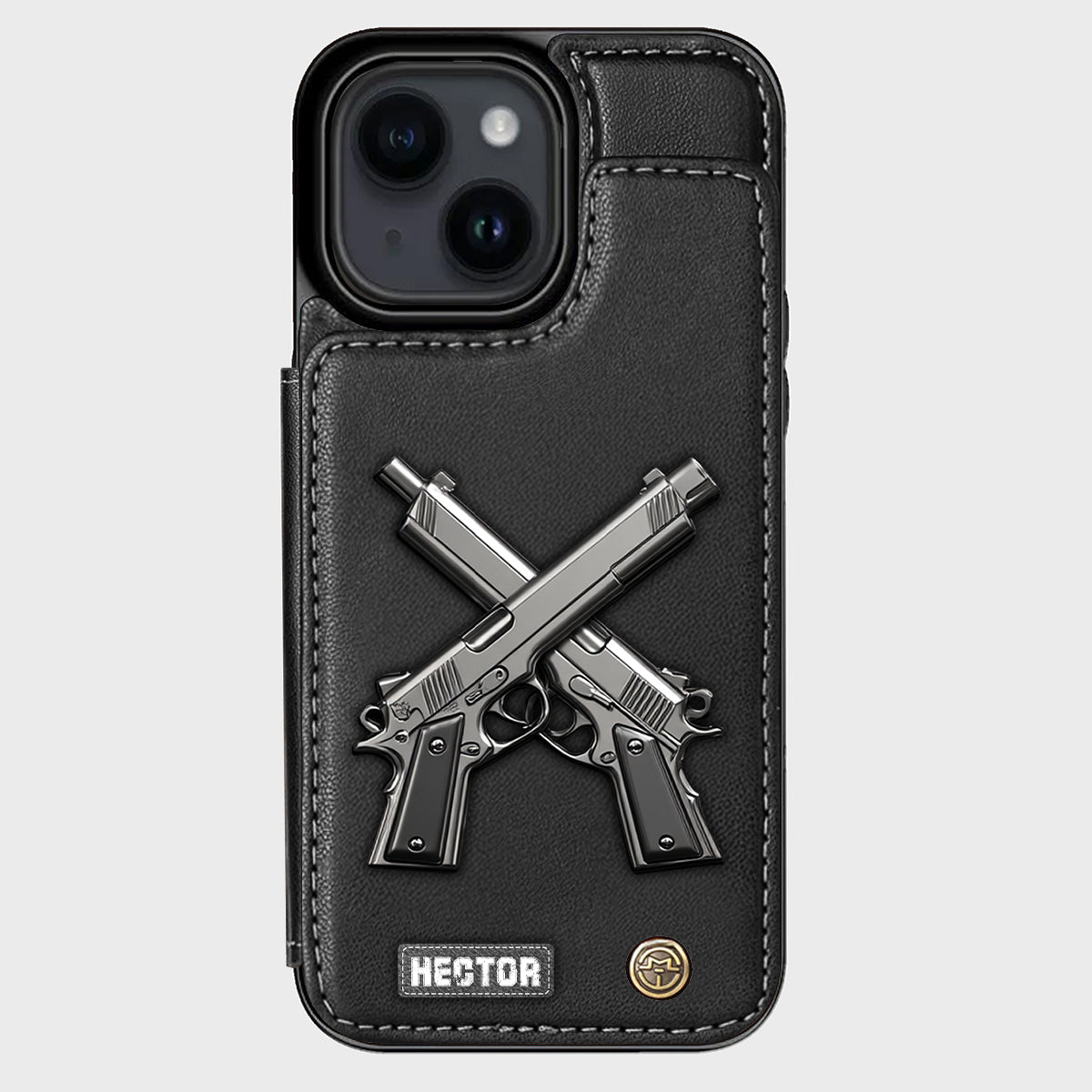 Étui portefeuille pour téléphone avec pistolets croisés - Équipement tactique personnalisé