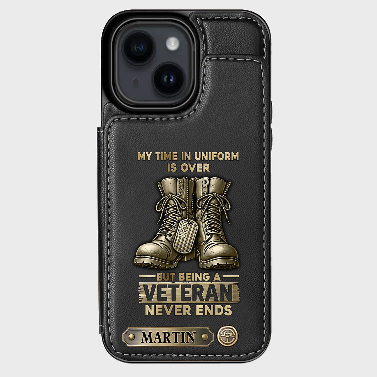 Étui portefeuille personnalisé pour téléphone, en hommage aux anciens combattants.