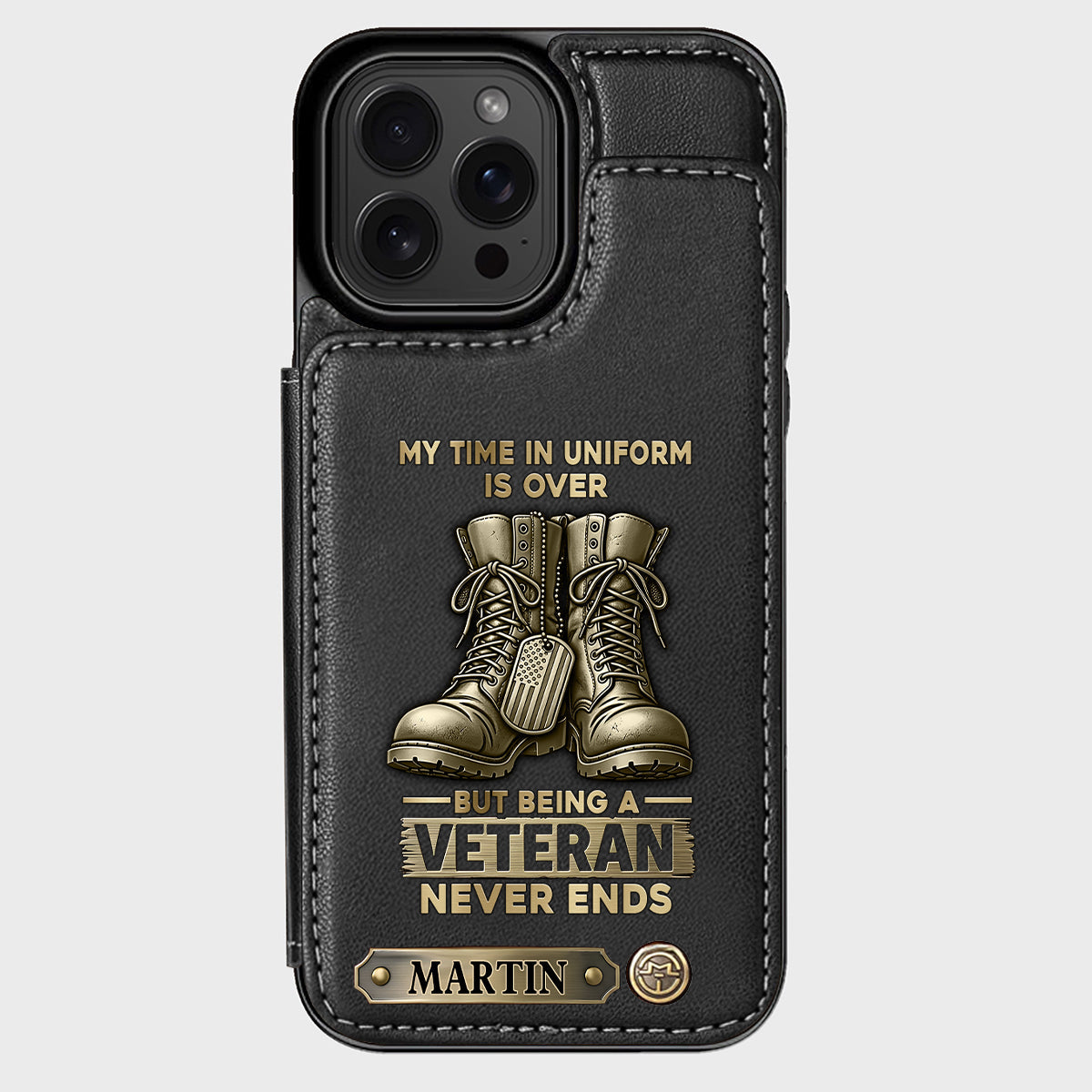 Étui portefeuille personnalisé pour téléphone, en hommage aux anciens combattants.