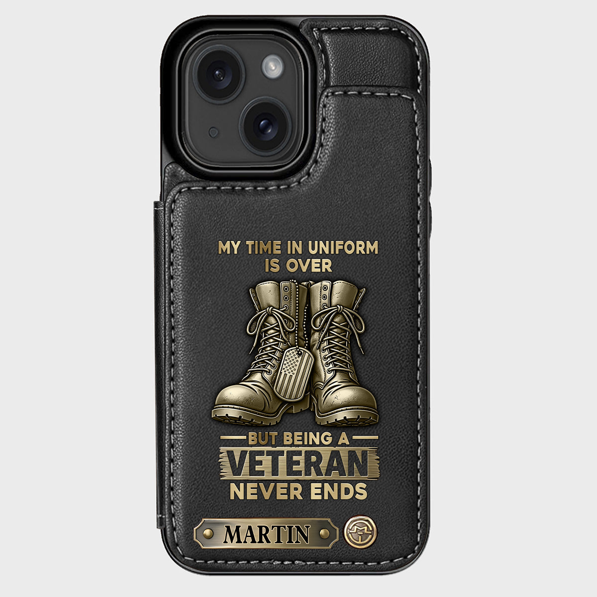 Étui portefeuille personnalisé pour téléphone, en hommage aux anciens combattants.
