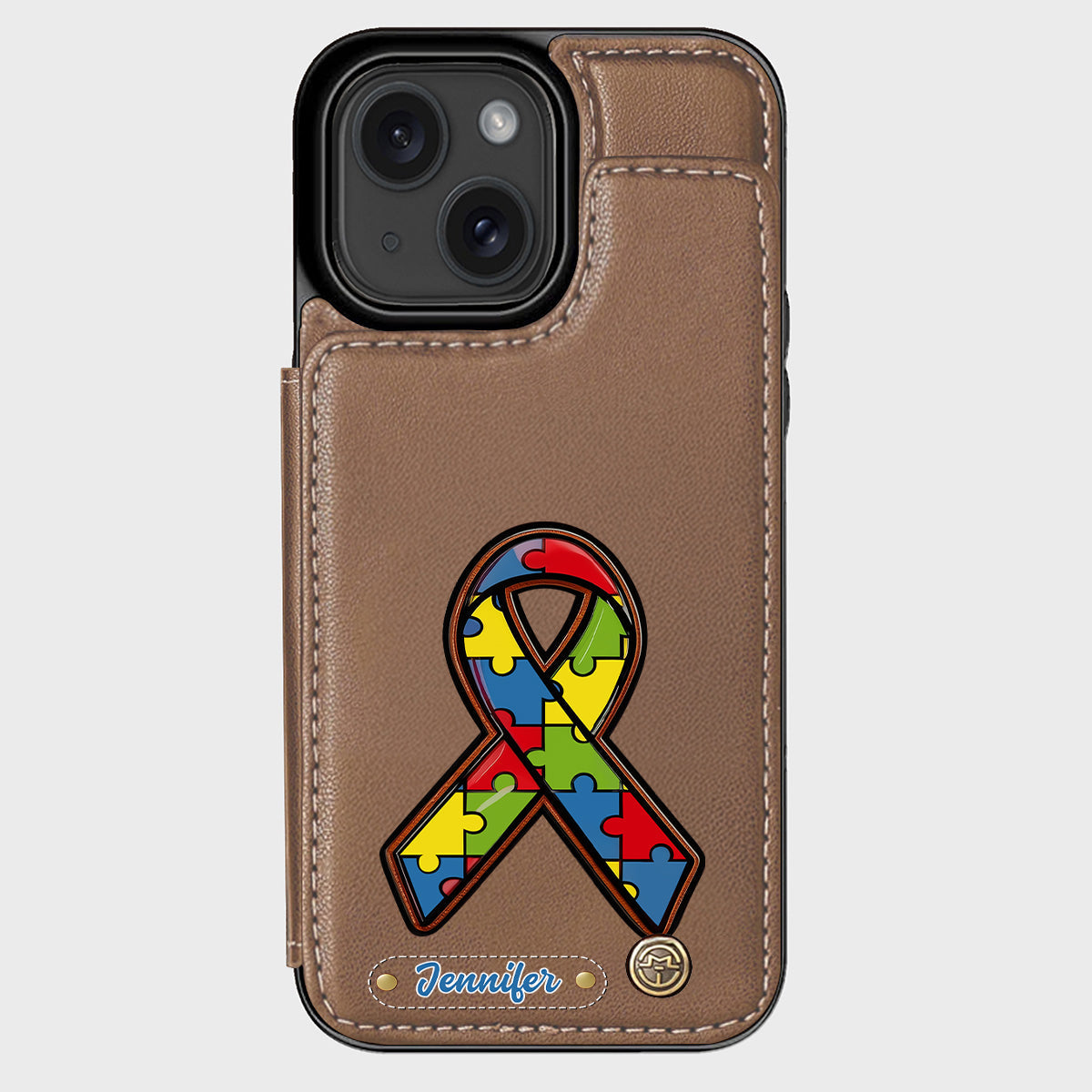 Autismus-Bewusstsein – Personalisierte Handyhülle mit Brieftaschenmotiv zum Thema Autismus