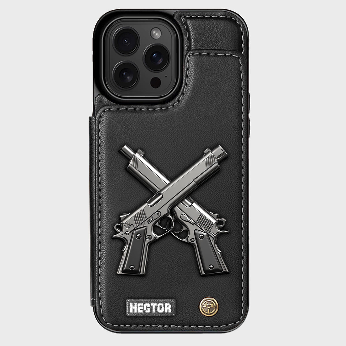 Étui portefeuille pour téléphone avec pistolets croisés - Équipement tactique personnalisé