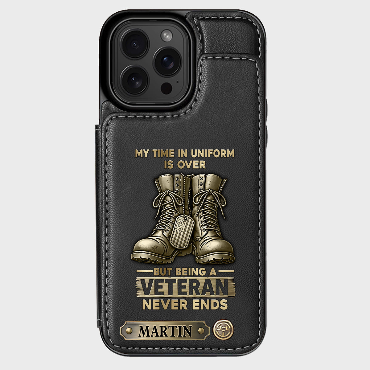 Étui portefeuille personnalisé pour téléphone, en hommage aux anciens combattants.