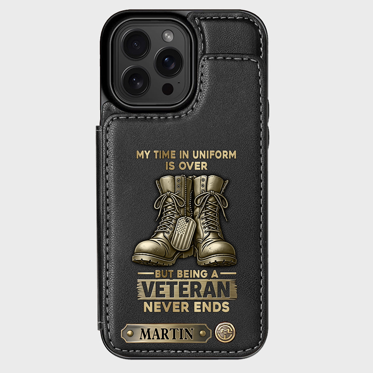 Étui portefeuille personnalisé pour téléphone, en hommage aux anciens combattants.
