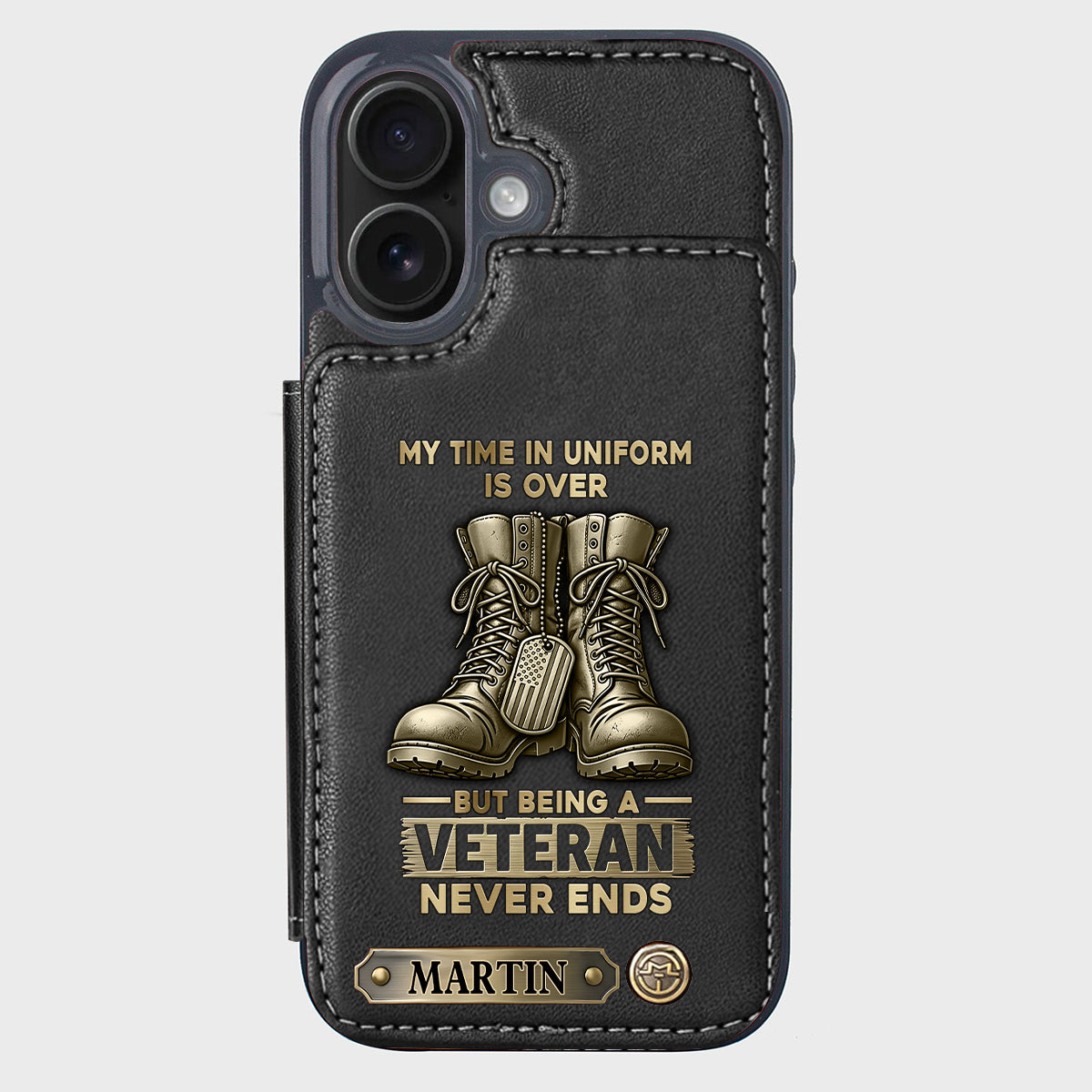 Étui portefeuille personnalisé pour téléphone, en hommage aux anciens combattants.