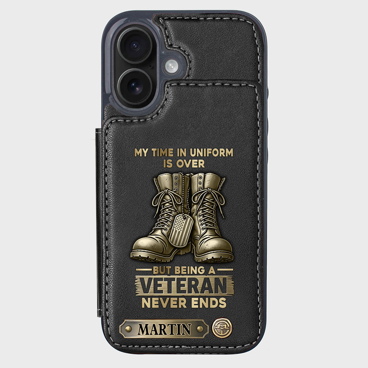 Étui portefeuille personnalisé pour téléphone, en hommage aux anciens combattants.