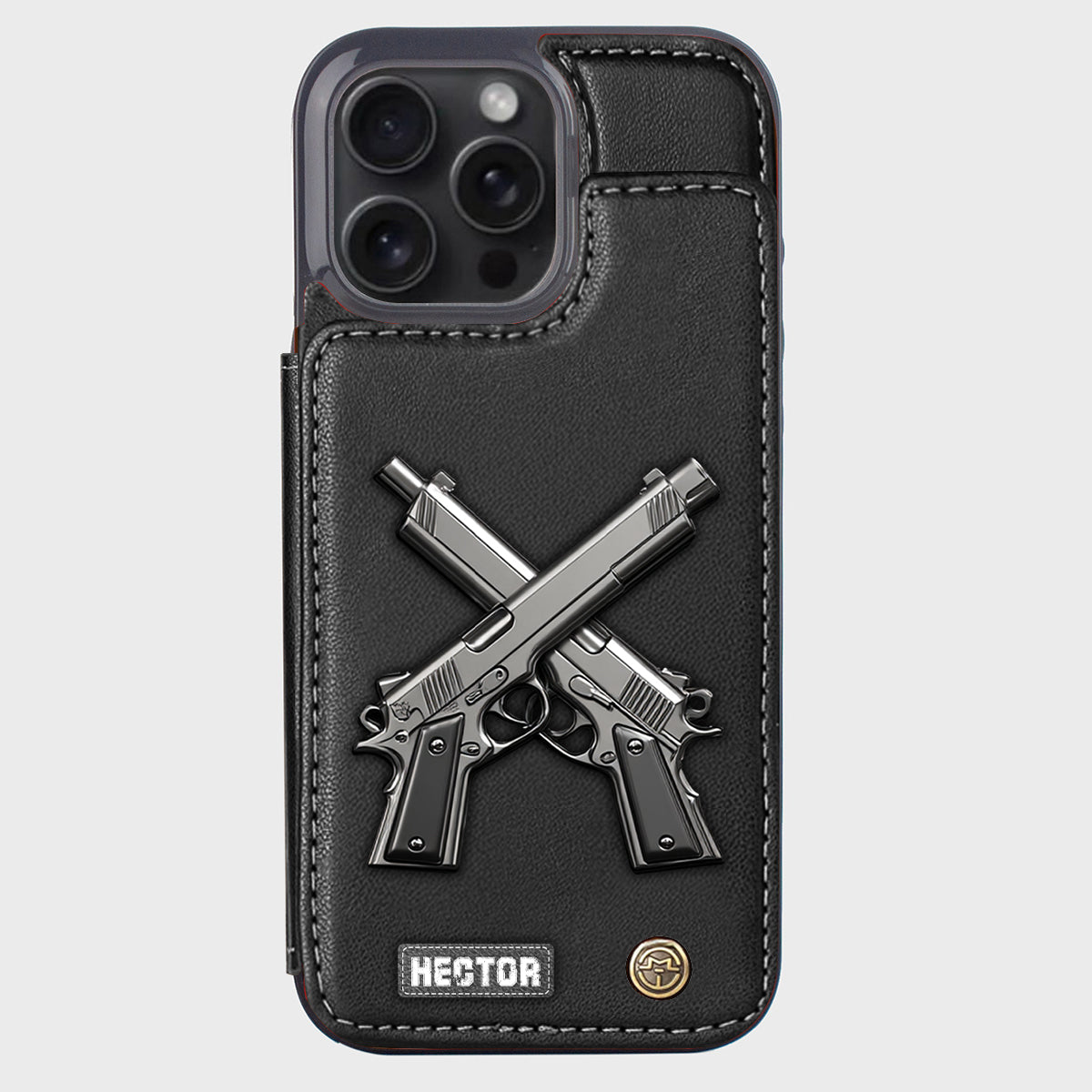 Étui portefeuille pour téléphone avec pistolets croisés - Équipement tactique personnalisé