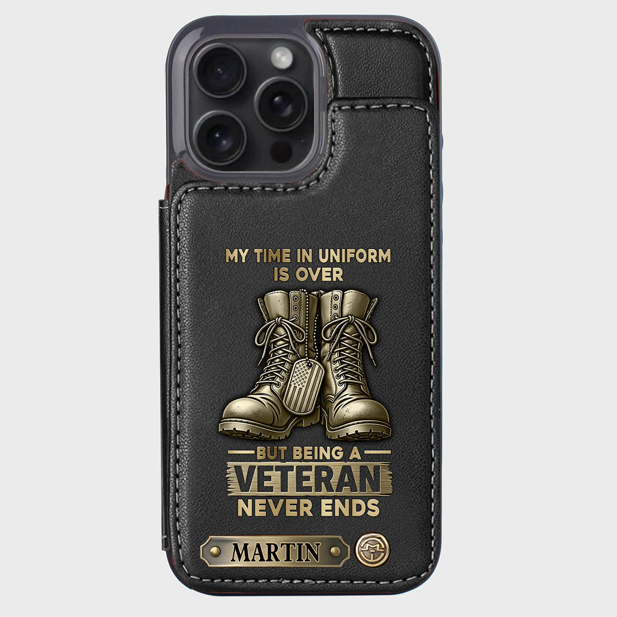 Étui portefeuille personnalisé pour téléphone, en hommage aux anciens combattants.