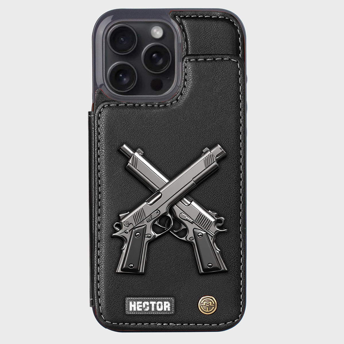Étui portefeuille pour téléphone avec pistolets croisés - Équipement tactique personnalisé