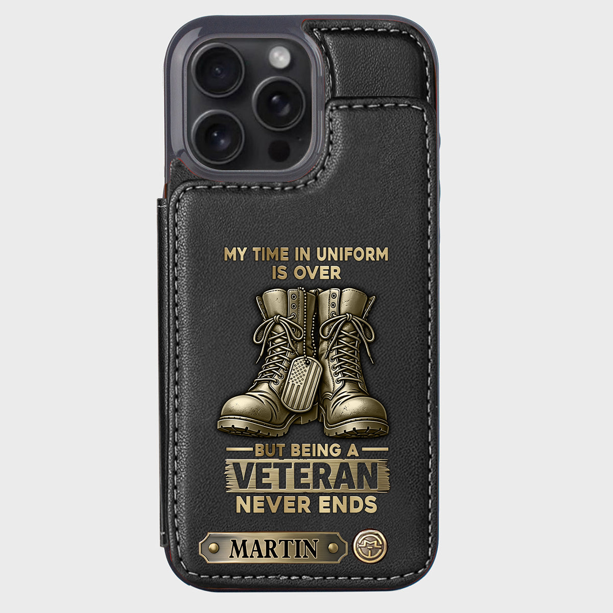 Étui portefeuille personnalisé pour téléphone, en hommage aux anciens combattants.