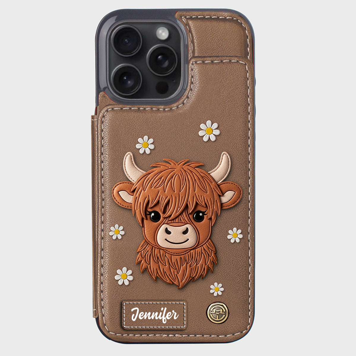 Adorable vache des Highlands - Étui portefeuille personnalisé pour téléphone avec une vache des Highlands