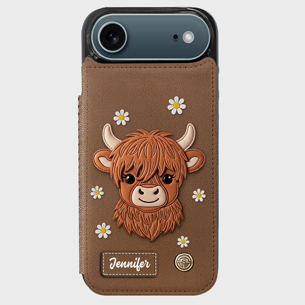 Adorable vache des Highlands - Étui portefeuille personnalisé pour téléphone avec une vache des Highlands