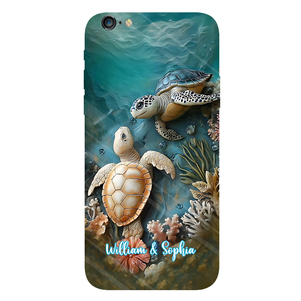 Couple Turtle Gift For Husband Wife, Anniversary - Personalized Couple Full Print Phone Case