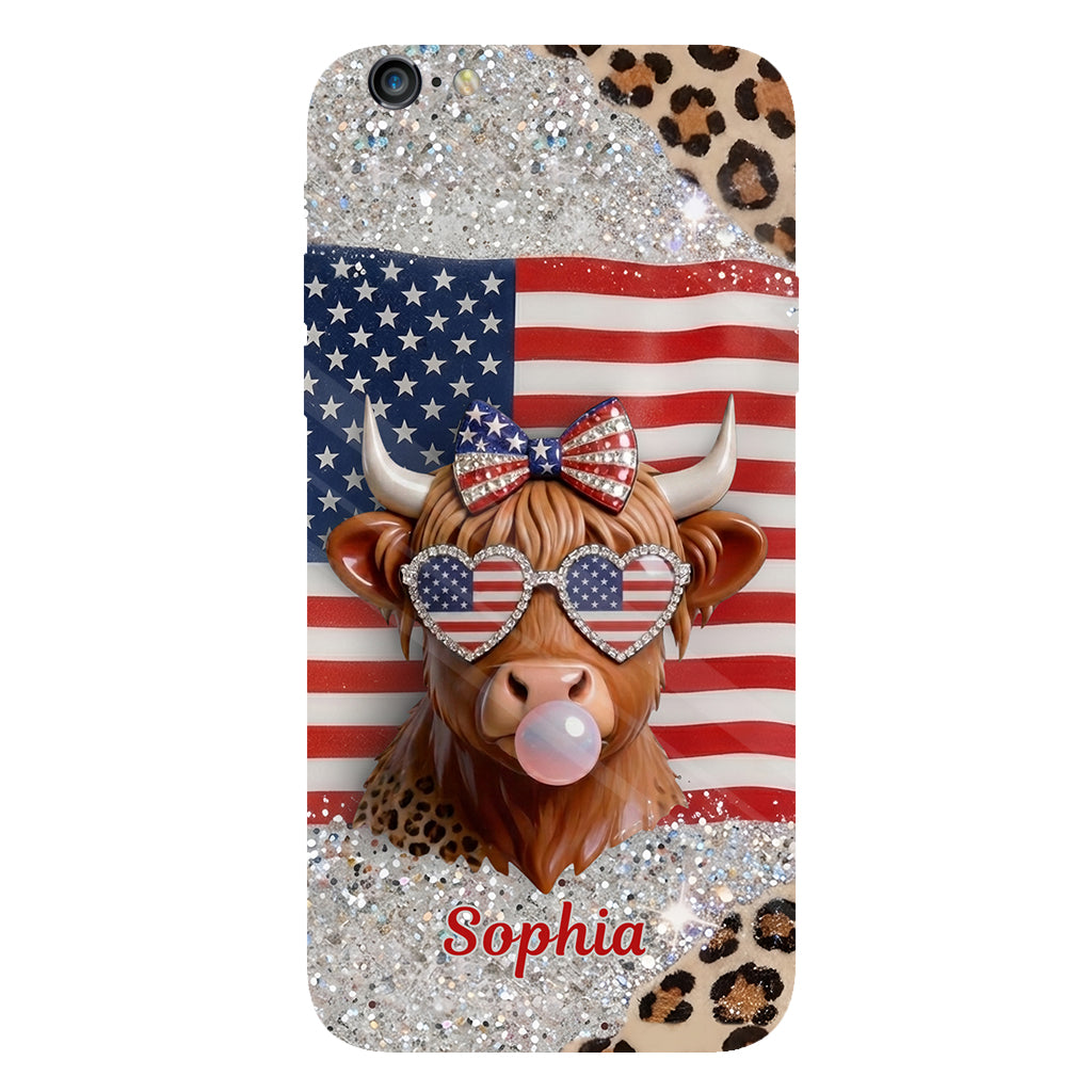 Highland Cow Patriotisch - Personalisierte Highland Cow Vollfarb Handyhülle & Handygriff