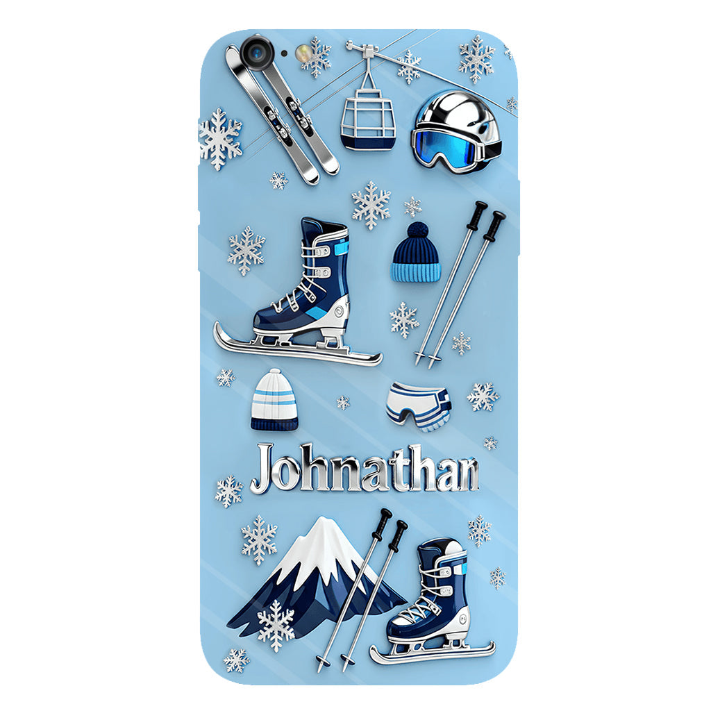Skifahren macht mich glücklich – Personalisierte Handyhülle mit Skimotiv und Vollbilddruck
