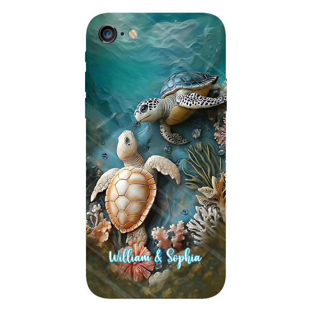 Couple Turtle Gift For Husband Wife, Anniversary - Personalized Couple Full Print Phone Case