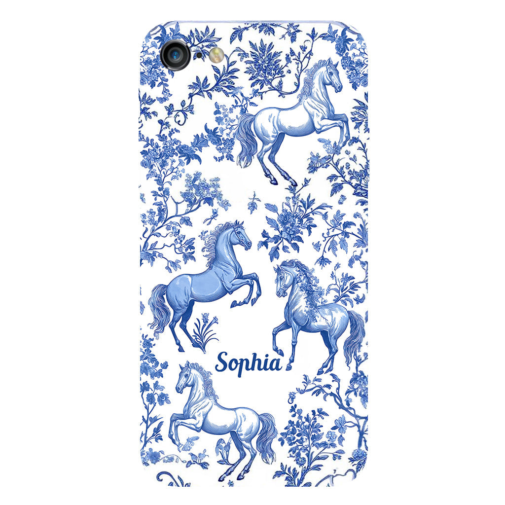 Horse Blue & White Toile de Jouy - Personalized Horse Full Print Phone Case