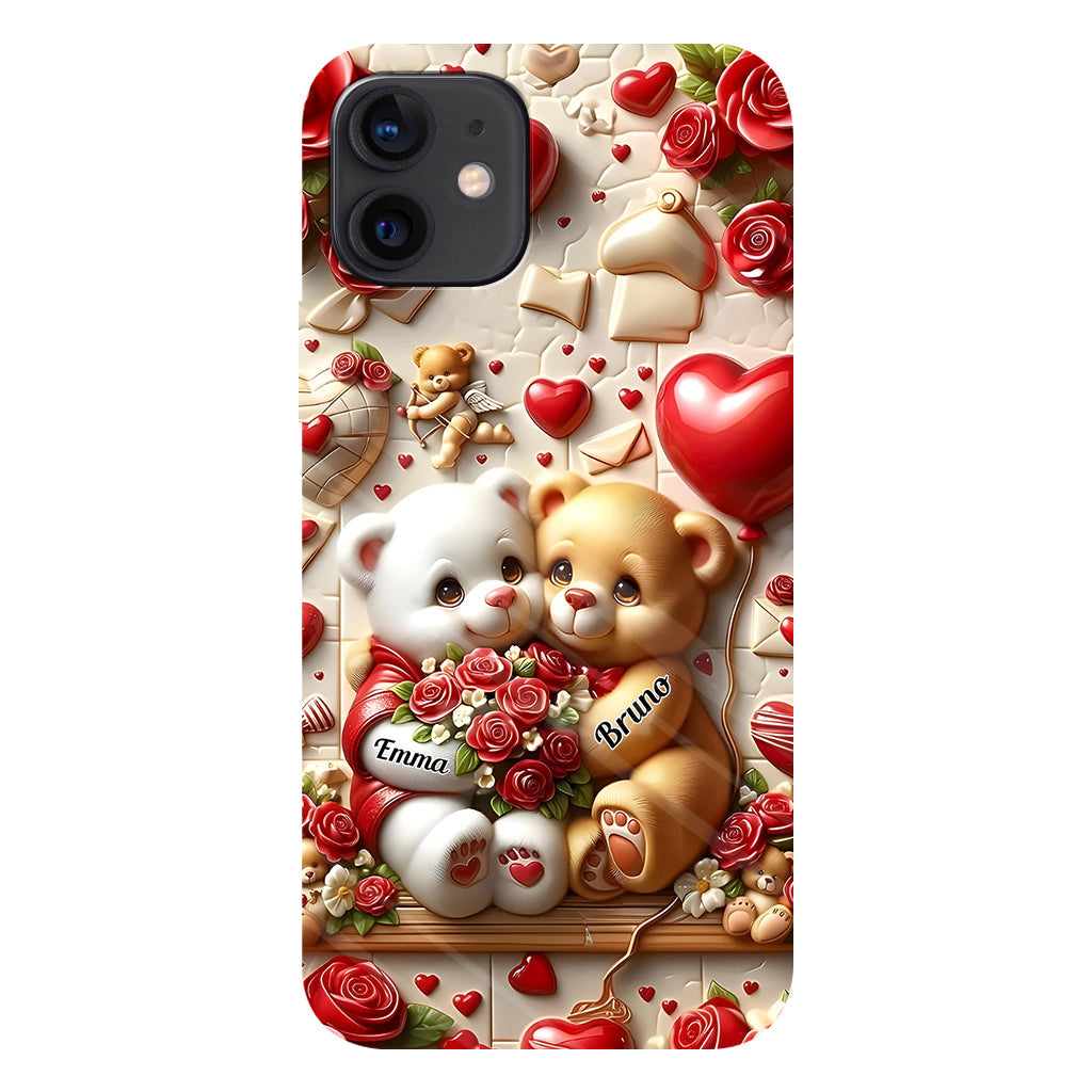 Cute Bear Couple - Personalized Couple Full Print Phone Case