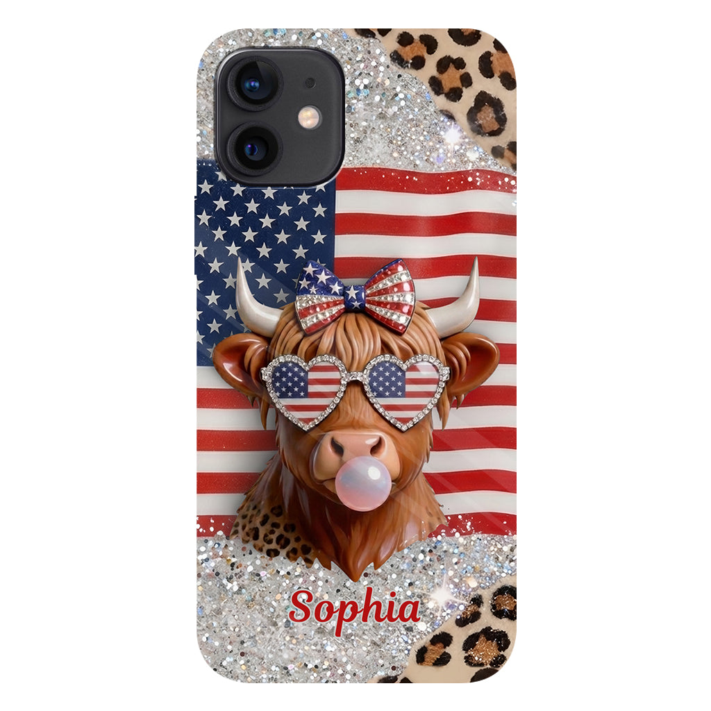 Highland Cow Patriotisch - Personalisierte Highland Cow Vollfarb Handyhülle & Handygriff
