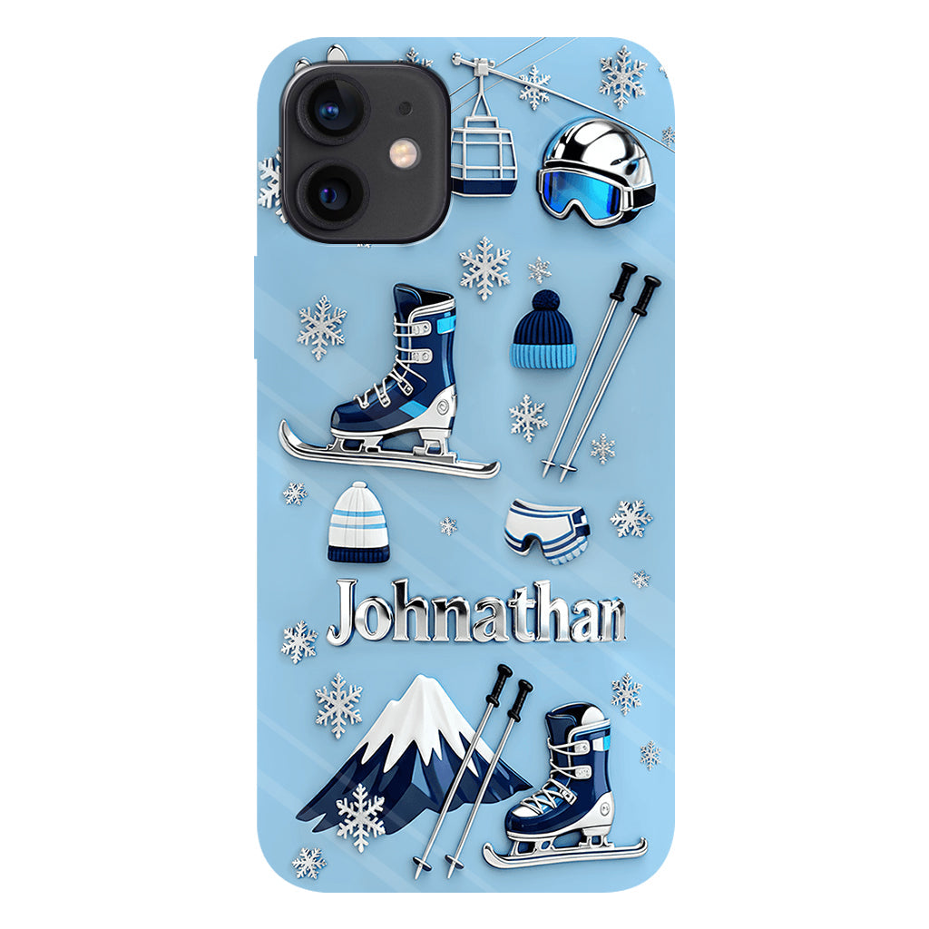 Skifahren macht mich glücklich – Personalisierte Handyhülle mit Skimotiv und Vollbilddruck