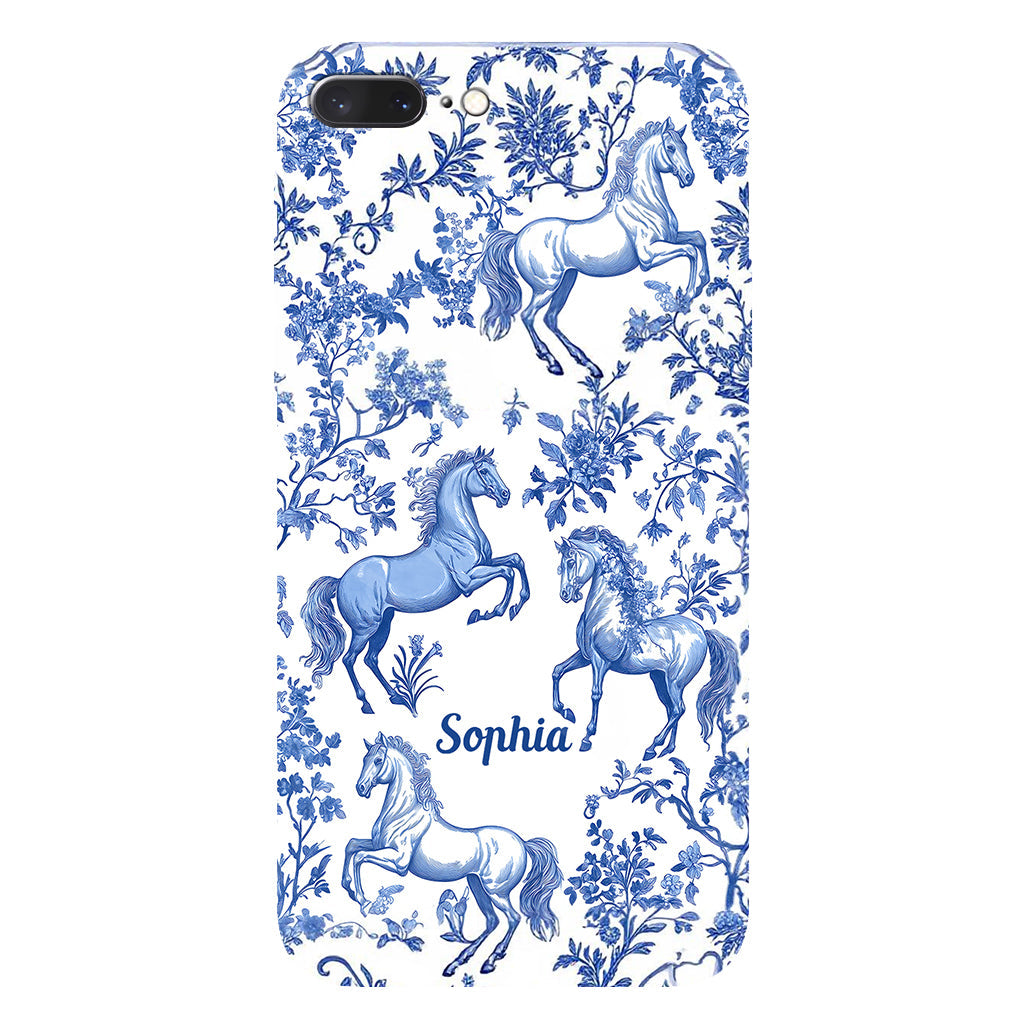 Horse Blue & White Toile de Jouy - Personalized Horse Full Print Phone Case