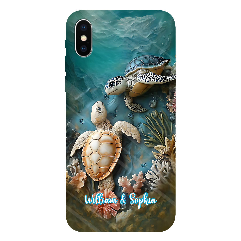 Couple Turtle Gift For Husband Wife, Anniversary - Personalized Couple Full Print Phone Case