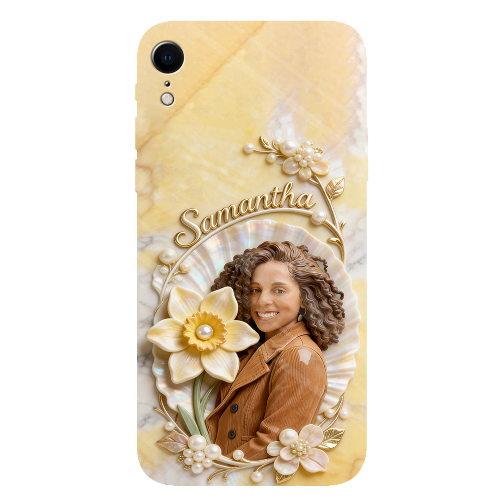 Personalisierte Handyhülle mit Geburtsmonatsblume und Foto – Selbstliebe-Motiv