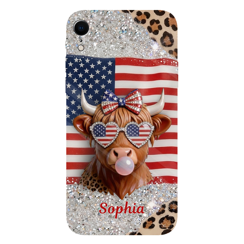 Highland Cow Patriotisch - Personalisierte Highland Cow Vollfarb Handyhülle & Handygriff