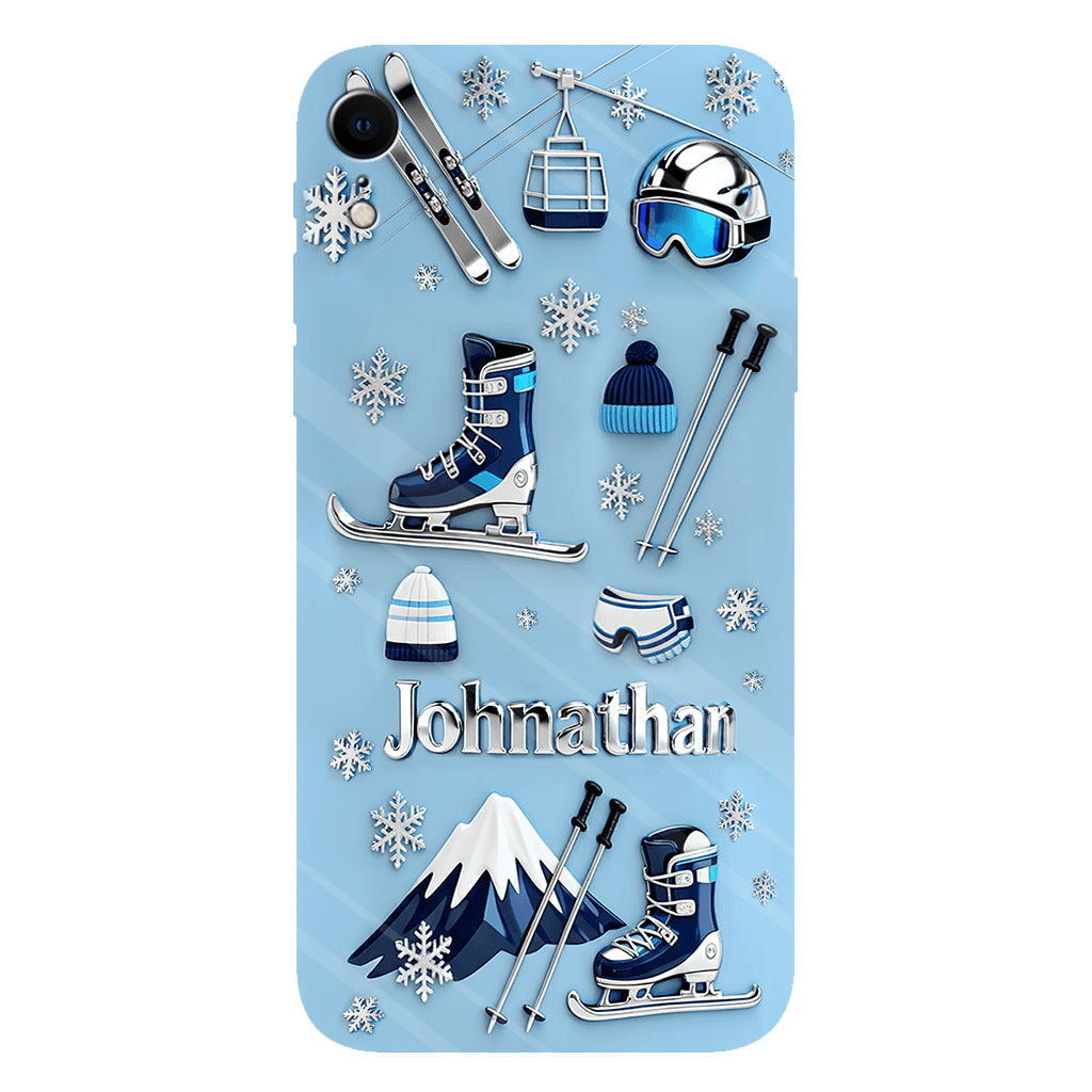Skifahren macht mich glücklich – Personalisierte Handyhülle mit Skimotiv und Vollbilddruck