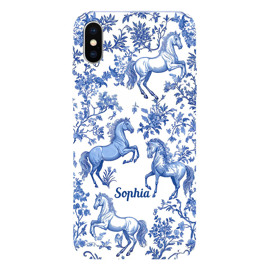 Horse Blue & White Toile de Jouy - Personalized Horse Full Print Phone Case